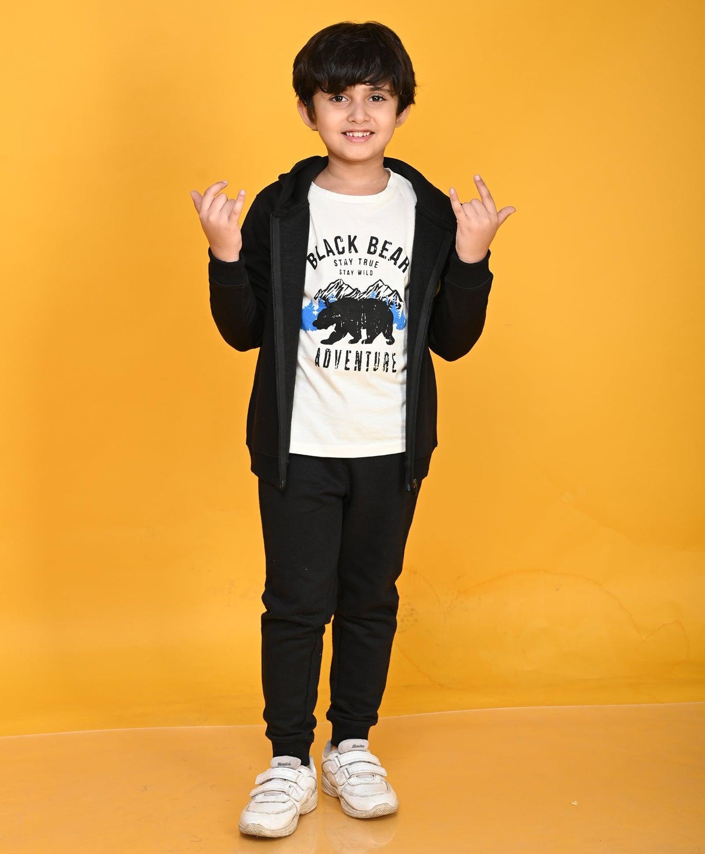 BLACK FULL ZIPPER BOYS HOODIE JOGGER SET - BLACK - Anthrilo