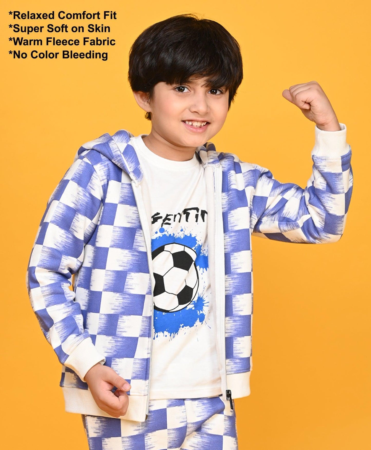 CHECK BLUE BOYS ZIPPER HOODIE - BLUE - Anthrilo