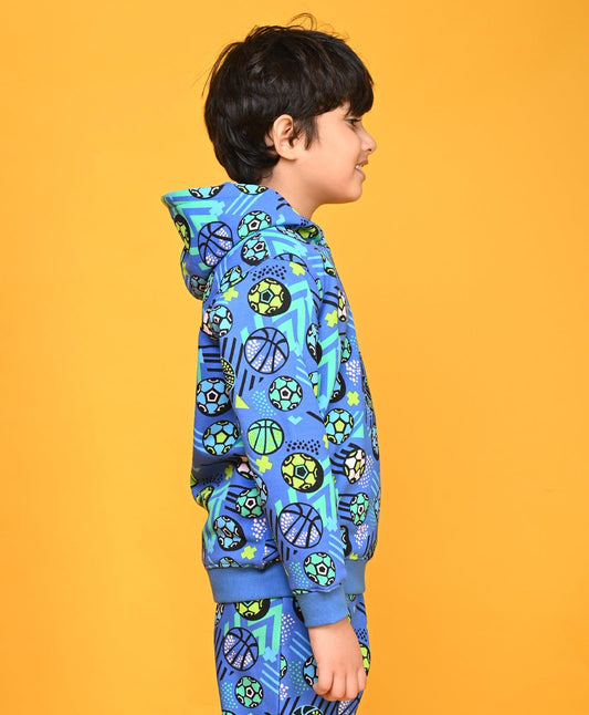 FOOTBALL BLUE BOYS FLEECE HOODIE - BLUE - Anthrilo