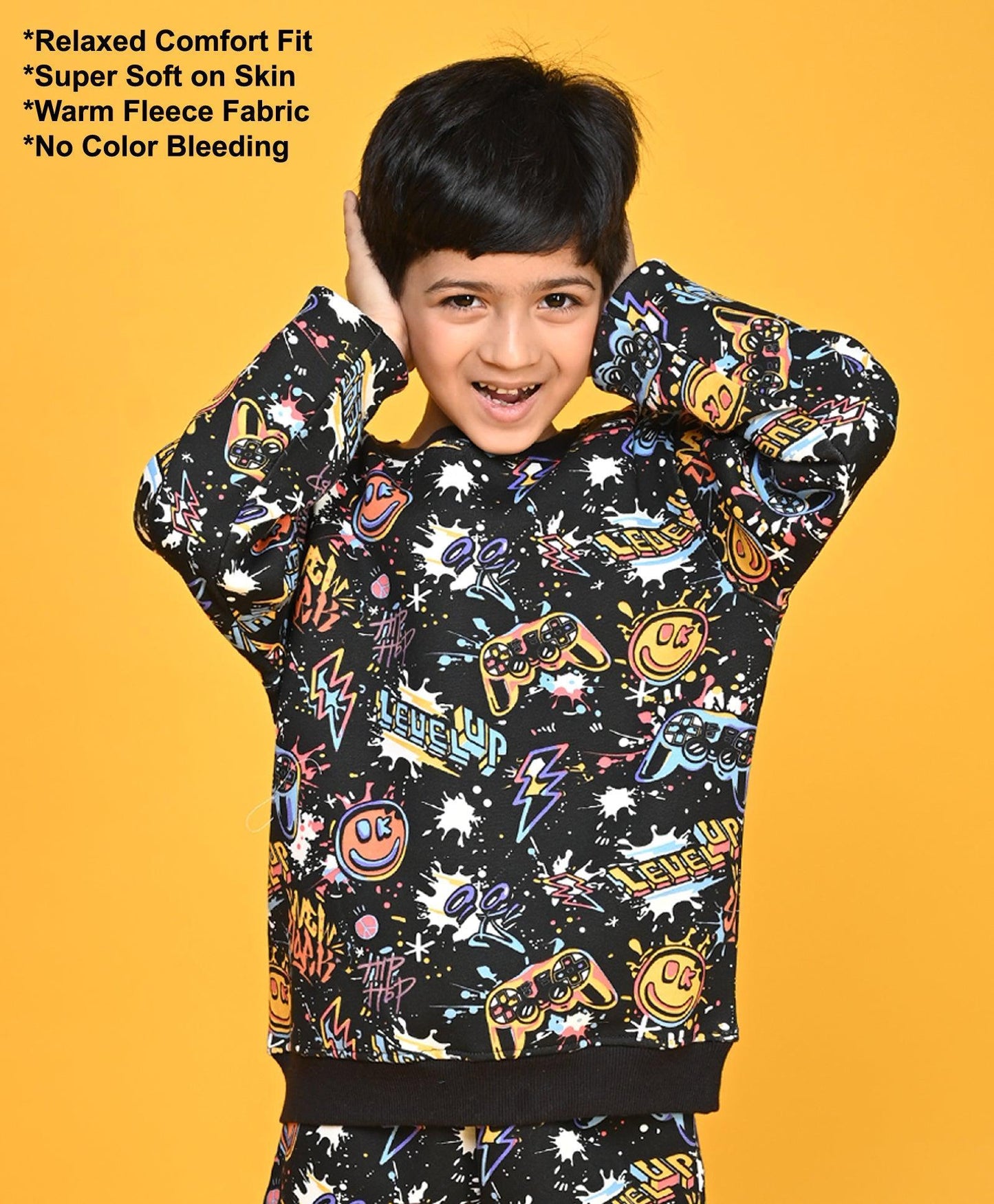 LEVEL UP BOYS FLEECE SWEATSHIRT - BLACK - Anthrilo