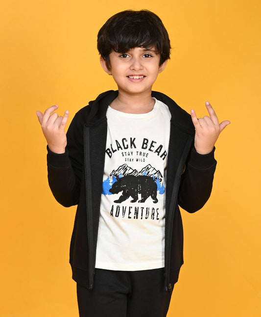 BLACK SPORTY BOYS FLEECE ZIPPER HOODIE - BLACK - Anthrilo