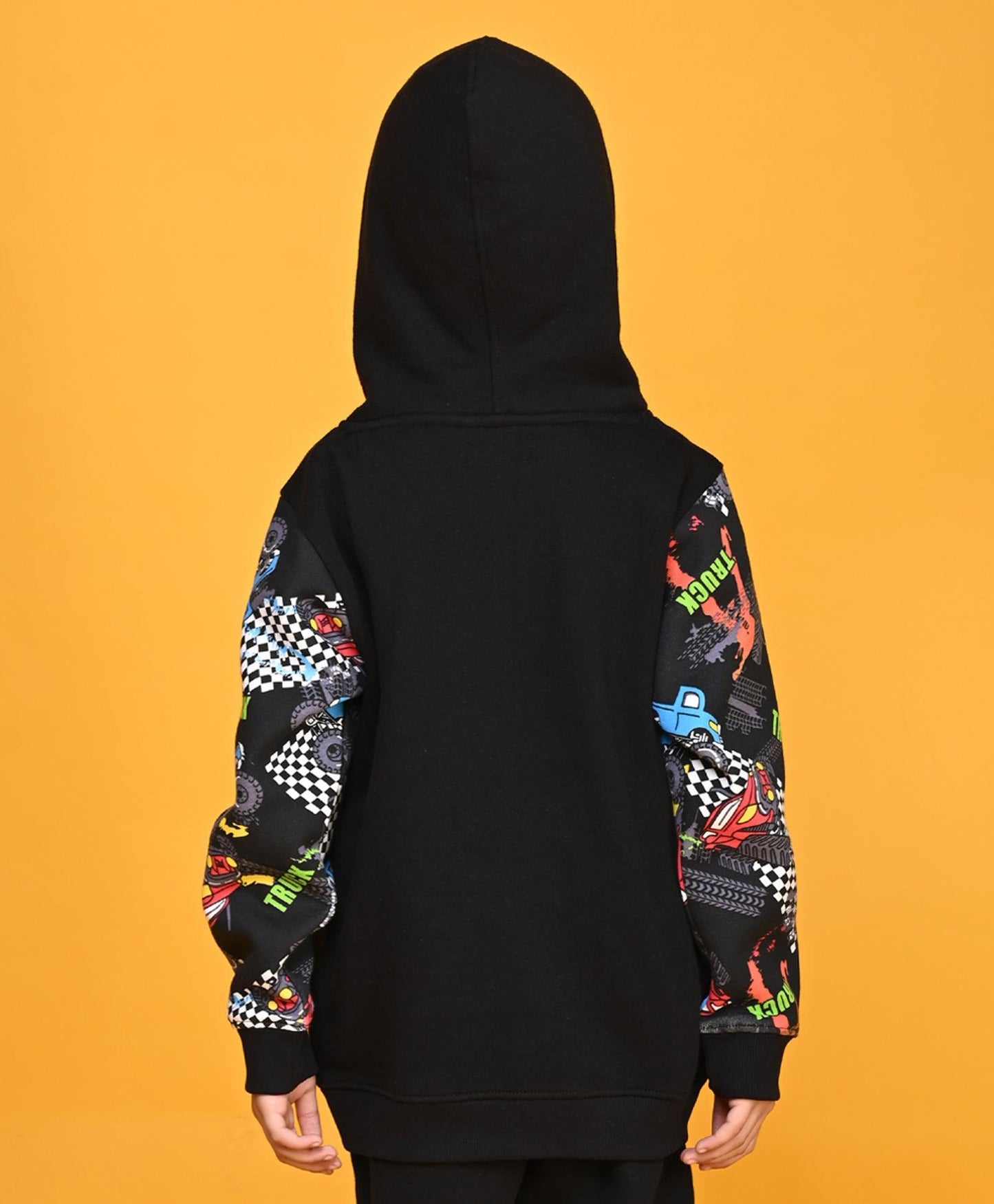 TRUCK BLACK COLOR BLOCK BOYS FLEECE HOODIE - BLACK - Anthrilo