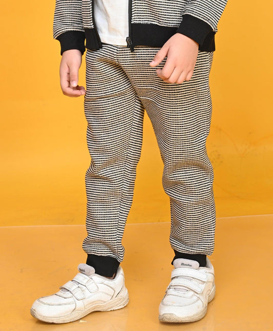 BLACK BEIGE KNITTED BOYS FLEECE JOGGER - BLACK