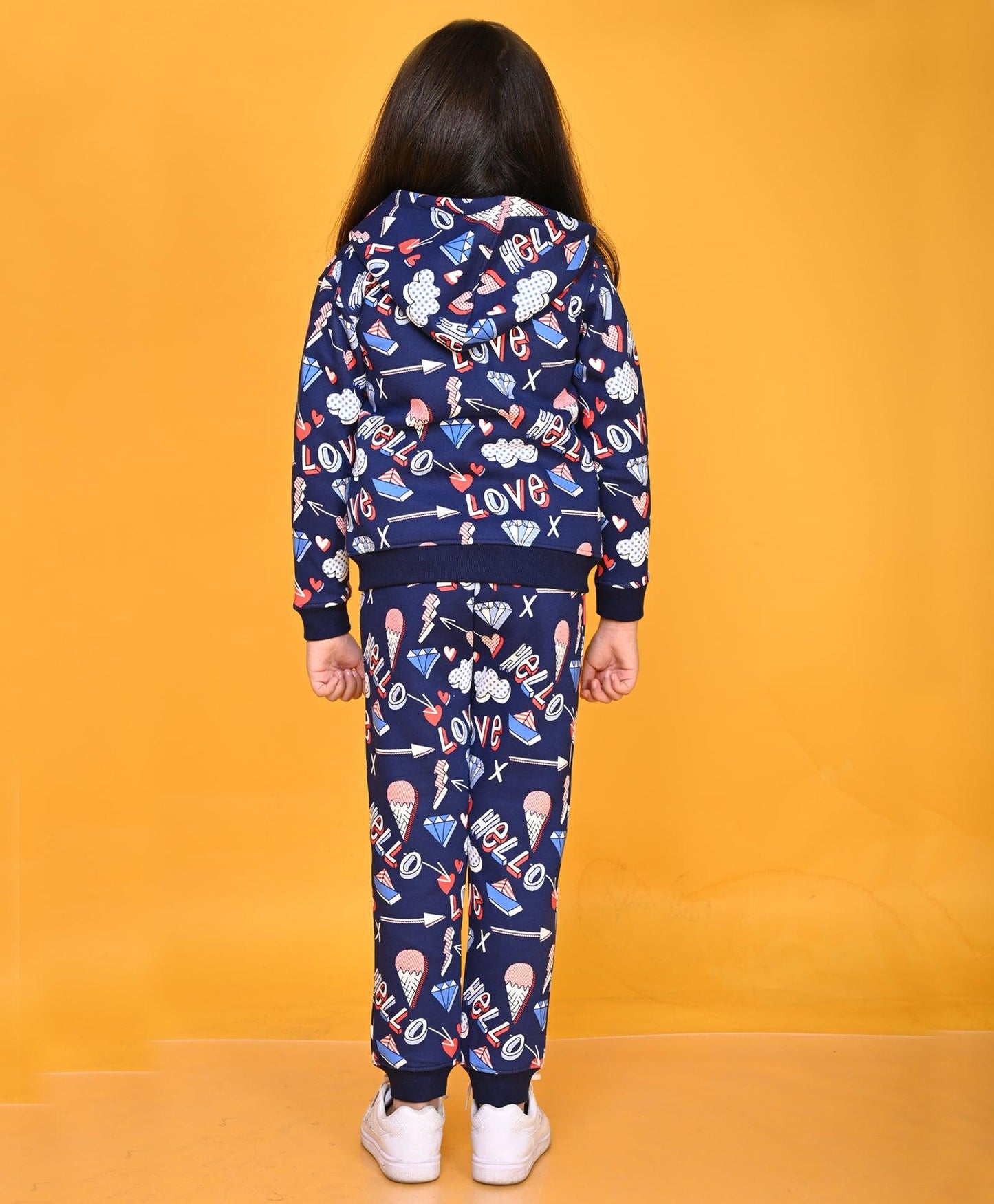 HELLO LOVE GIRLS ZIPPER HOODIE JOGGER SET- NAVY BLUE