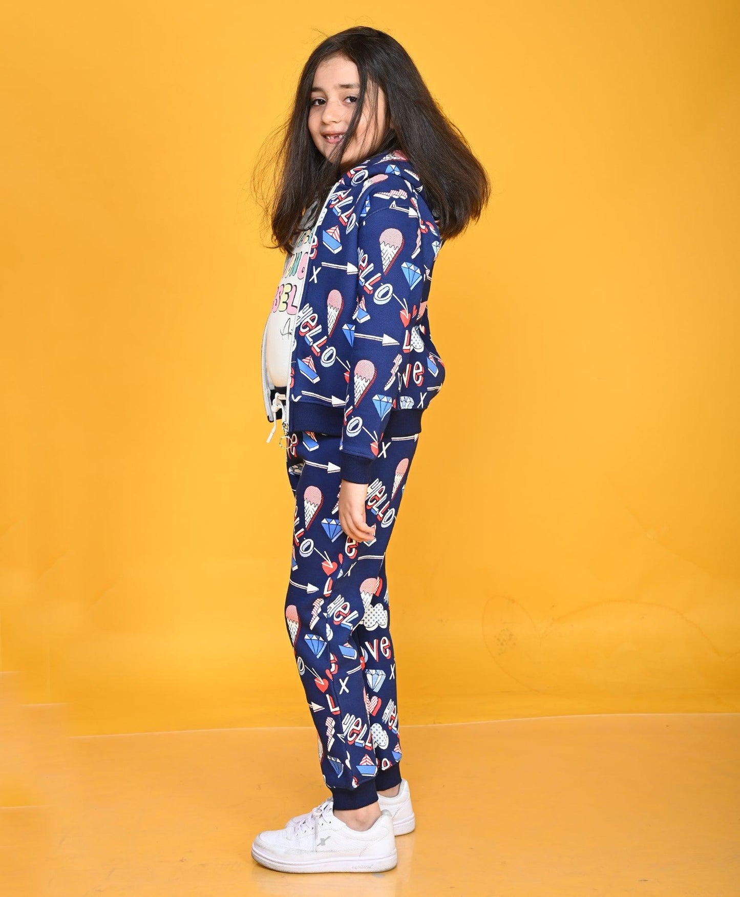 HELLO LOVE GIRLS ZIPPER HOODIE JOGGER SET- NAVY BLUE
