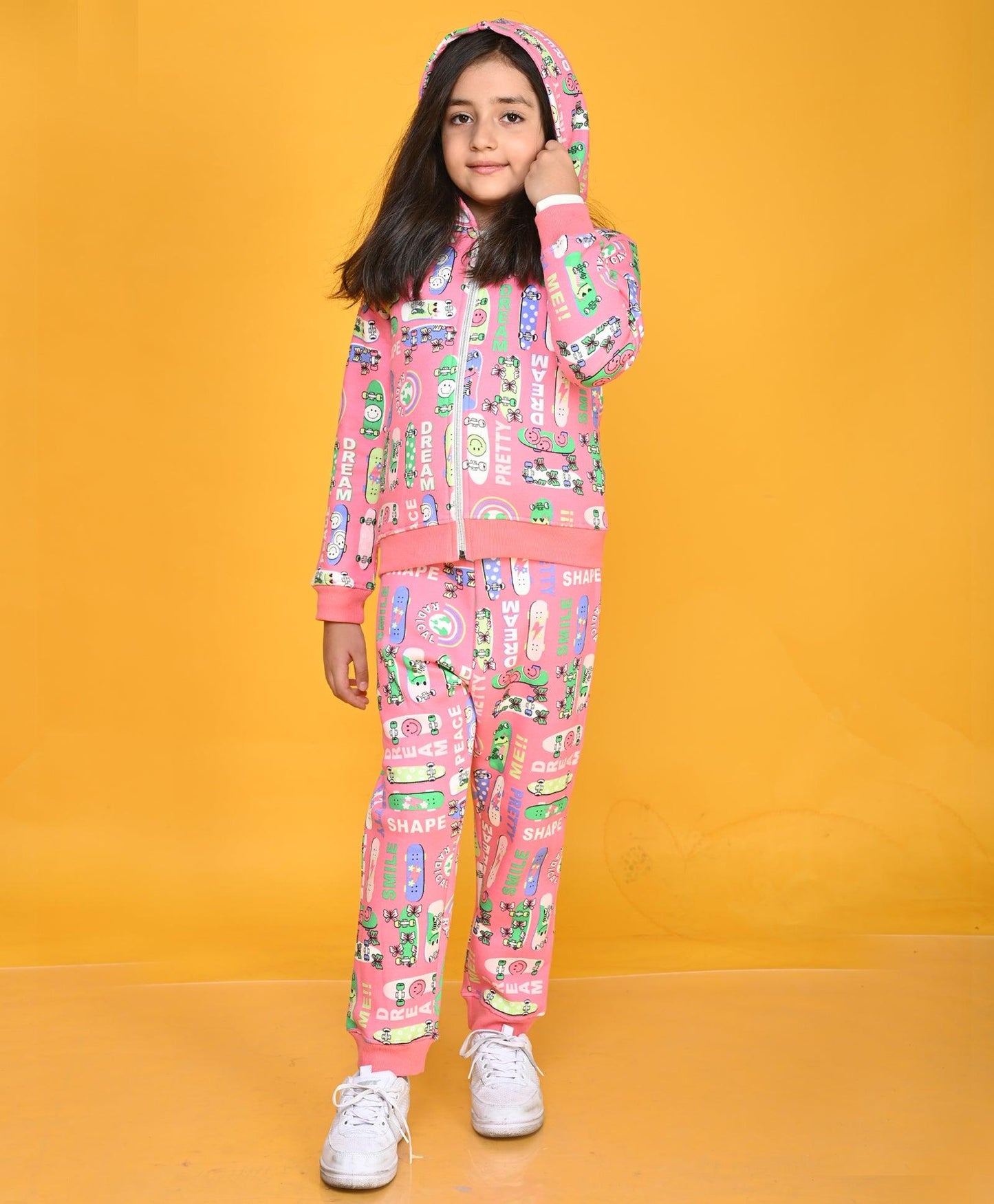SKATE PINK GIRLS FLEECE ZIPPER HOODIE JOGGER SET - PINK