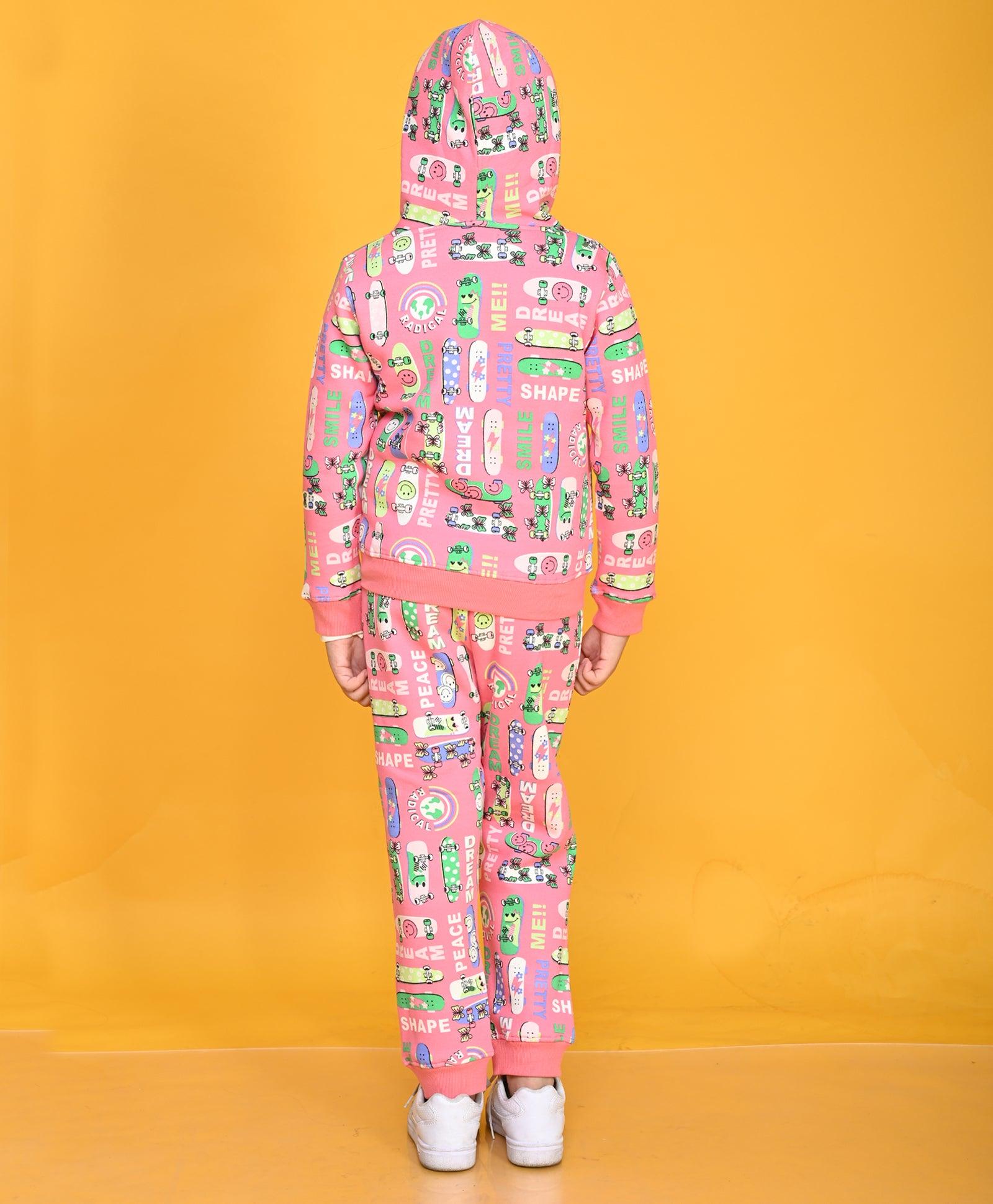 SKATE PINK GIRLS FLEECE ZIPPER HOODIE JOGGER SET - PINK - Anthrilo