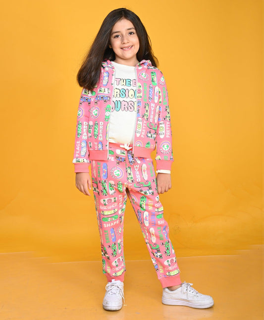 SKATE PINK GIRLS FLEECE ZIPPER HOODIE JOGGER SET - PINK - Anthrilo