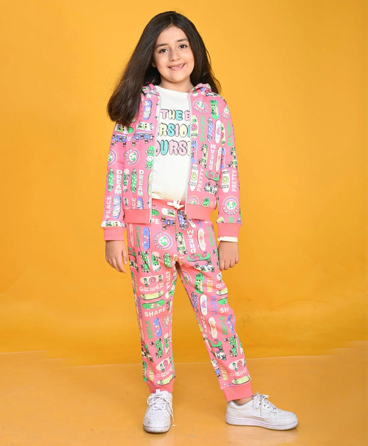 SKATE PINK GIRLS FLEECE ZIPPER HOODIE JOGGER SET - PINK - Anthrilo