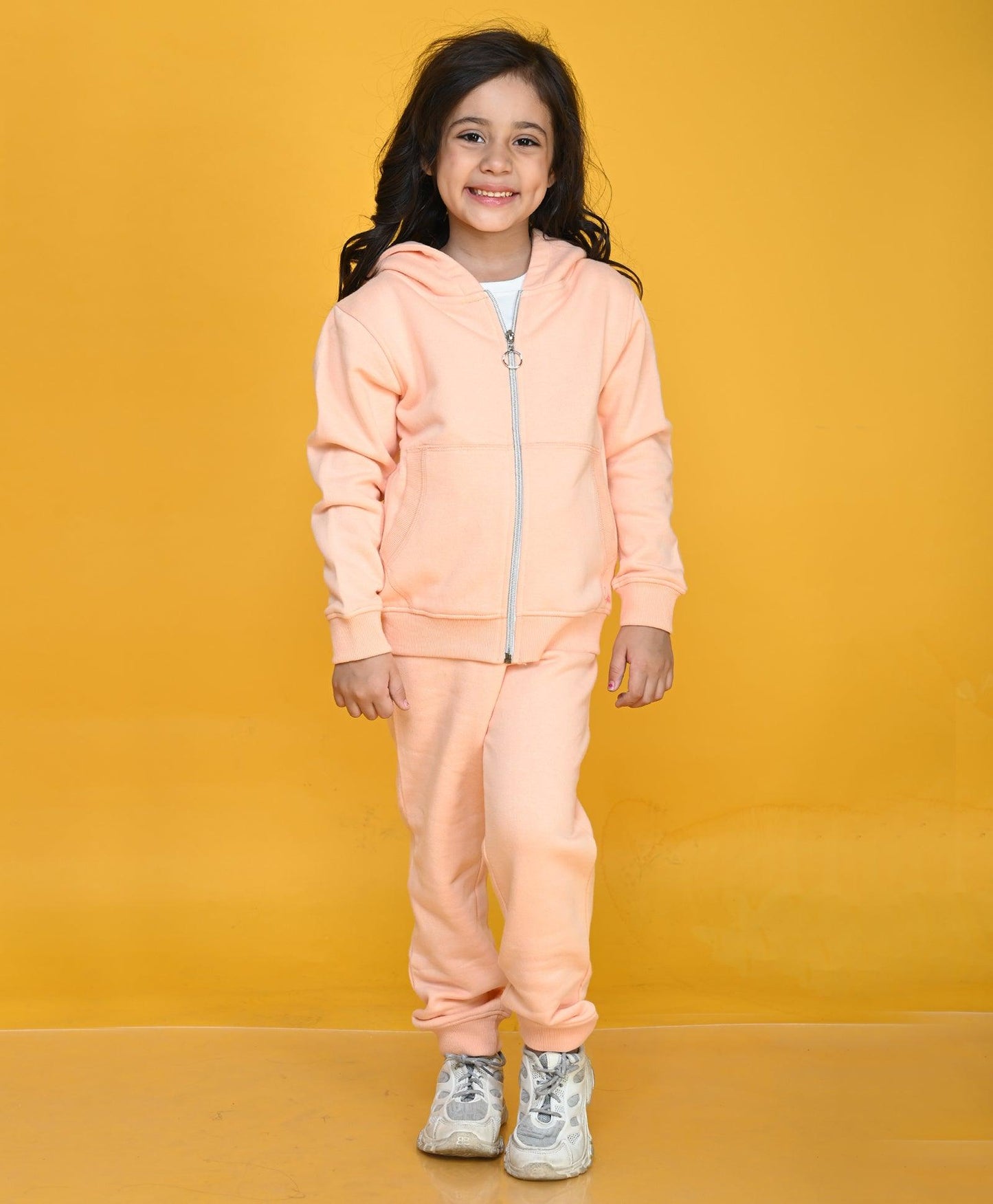 PINEAPPLE PEACH GIRLS ZIPPER HOODIE JOGGER SET - PEACH