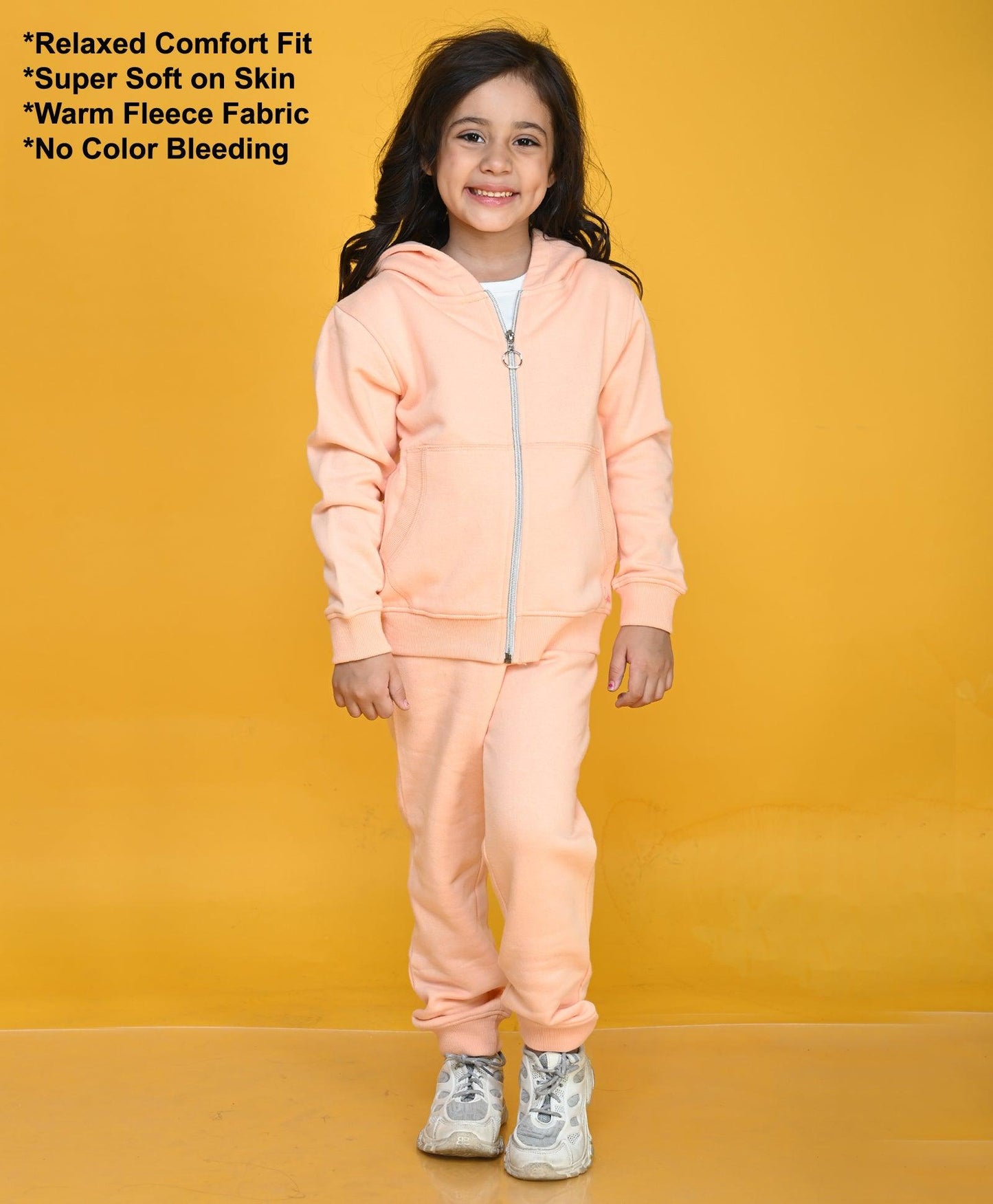 PINEAPPLE PEACH GIRLS ZIPPER HOODIE JOGGER SET - PEACH