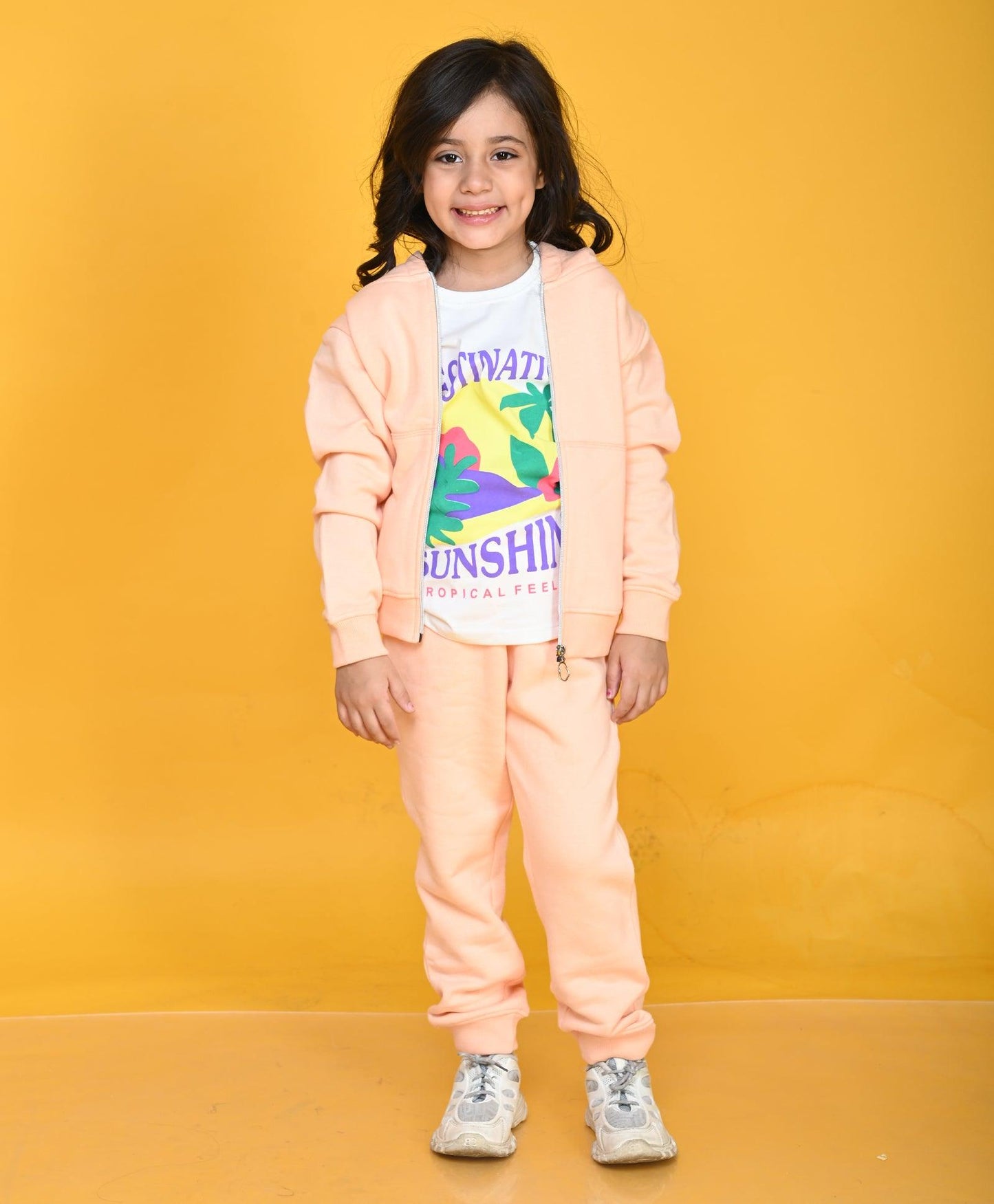 PINEAPPLE PEACH GIRLS ZIPPER HOODIE JOGGER SET - PEACH