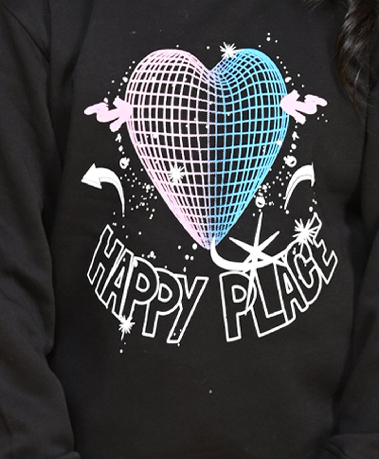 HAPPY PLACE GIRLS FLEECE SWEATSHIRT JOGGER SET - BLACK