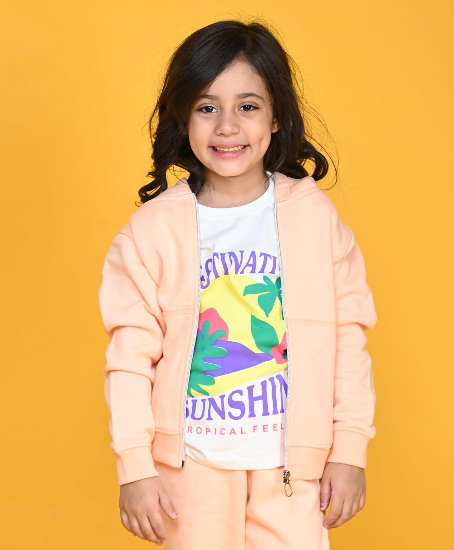 PINEAPPLE PEACH GIRLS ZIPPER HOODIE - PEACH - Anthrilo
