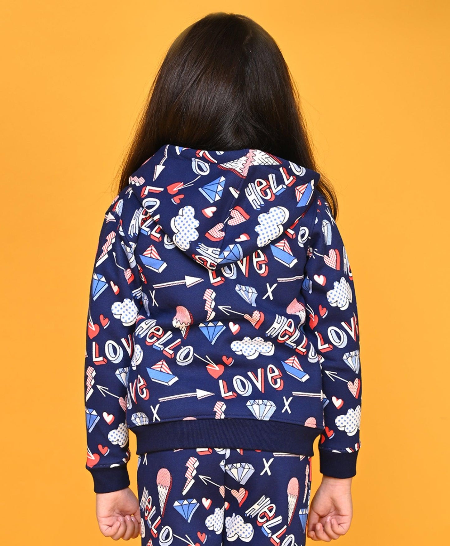 HELLO LOVE GIRLS ZIPPER HOODIE - NAVY BLUE