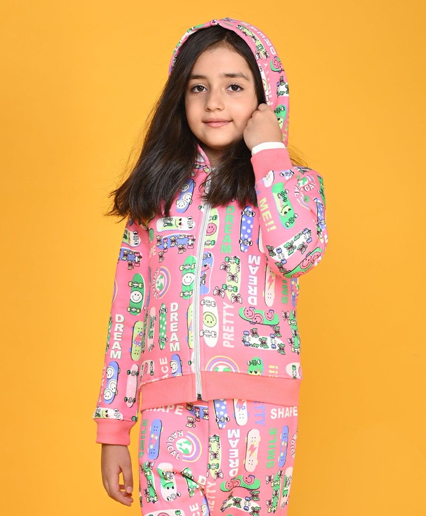 SKATE PINK GIRLS FLEECE ZIPPER HOODIE - PINK