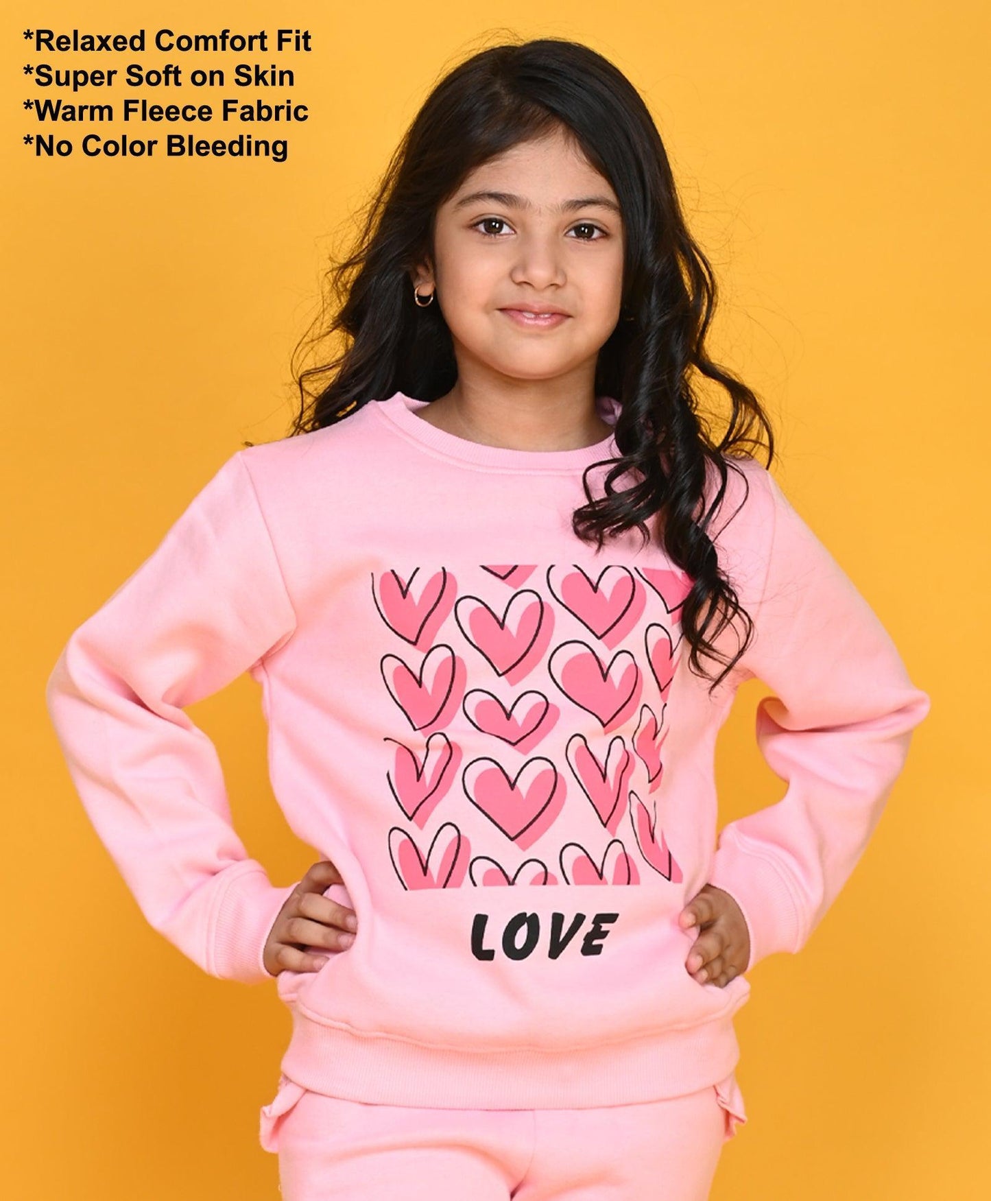 HEART BLACK GIRLS FLEECE SWEATSHIRT - PINK - Anthrilo