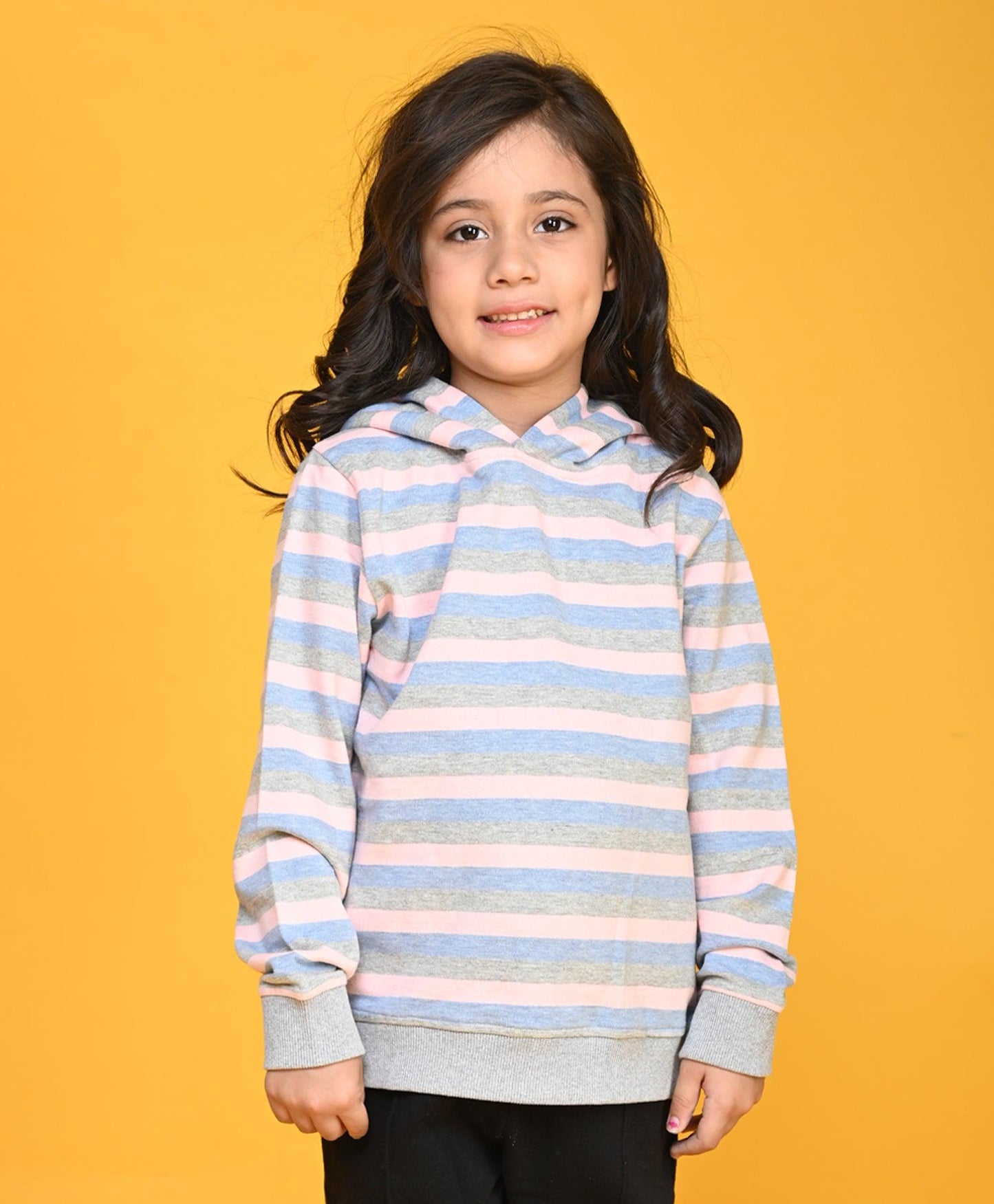 STRIPED GIRLS FLEECE HOODIE - MULTICOLOR