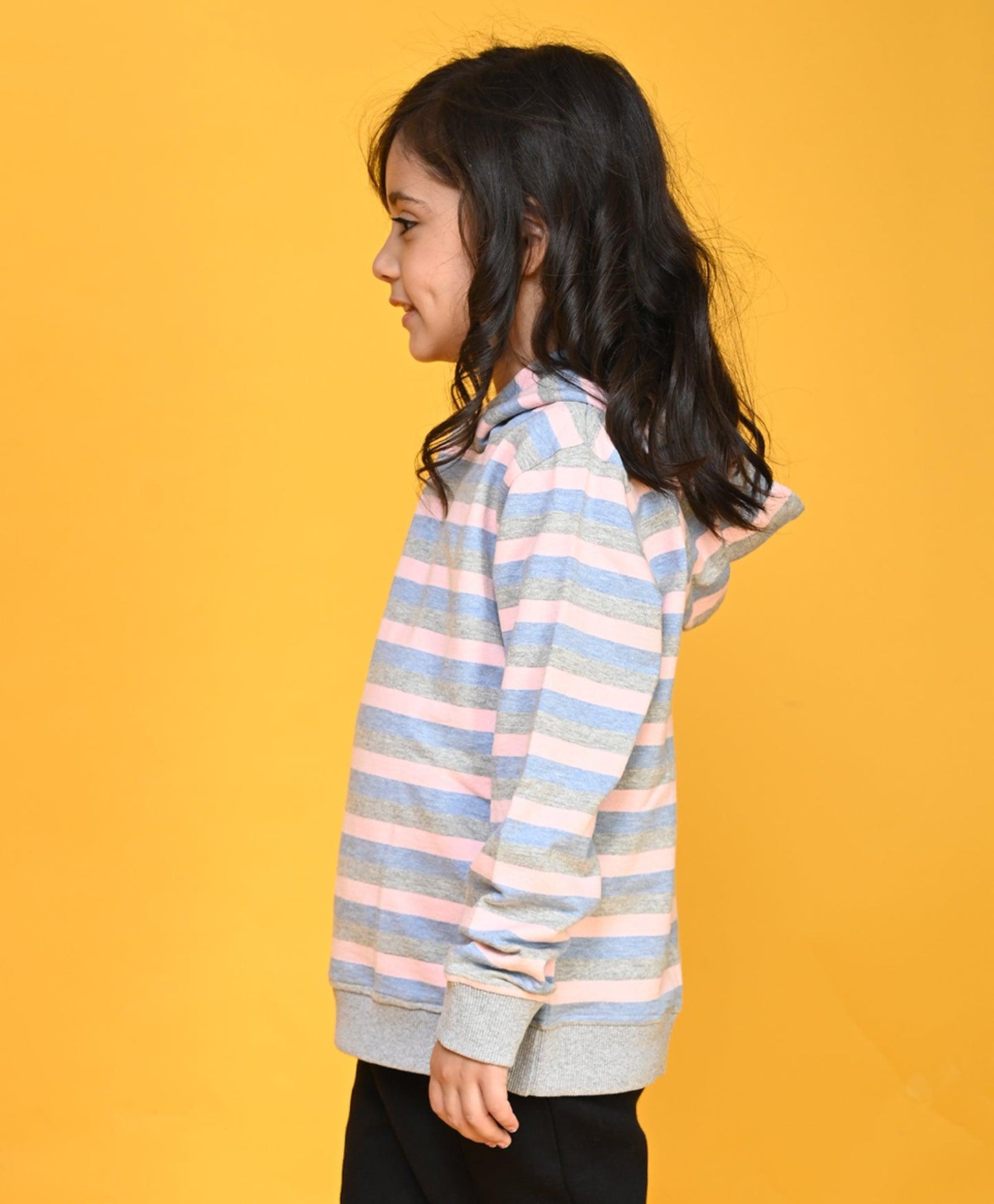 STRIPED GIRLS FLEECE HOODIE - MULTICOLOR