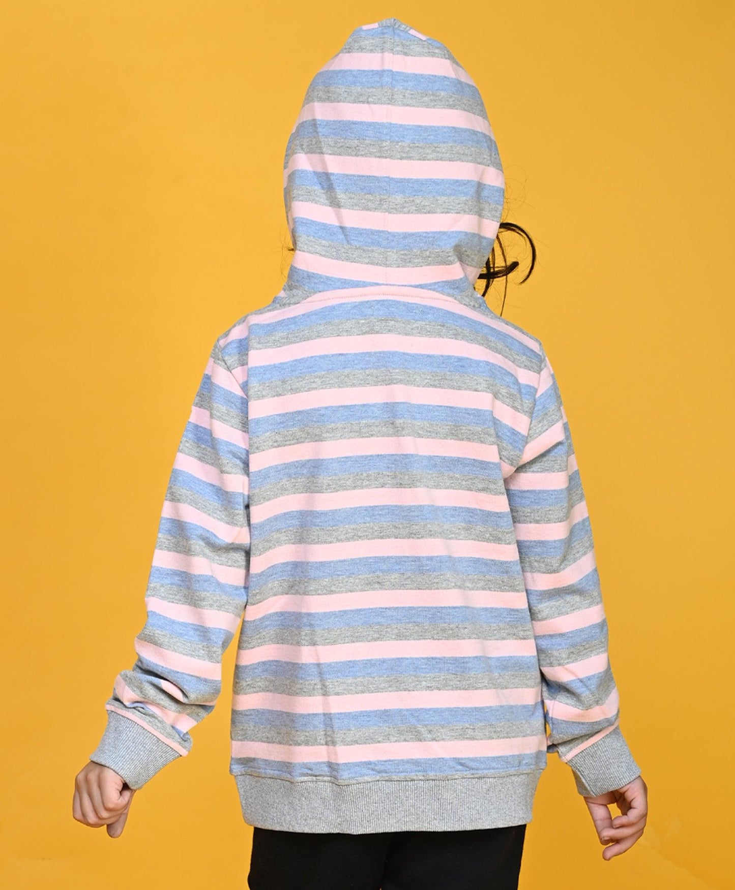 STRIPED GIRLS FLEECE HOODIE - MULTICOLOR
