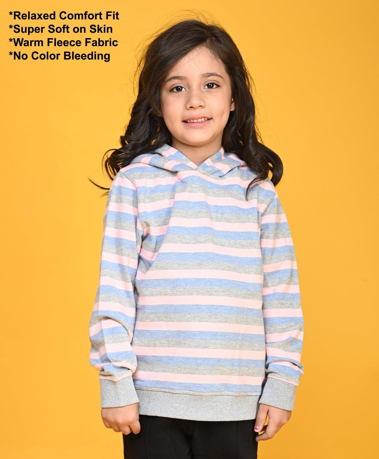 STRIPED GIRLS FLEECE HOODIE - MULTICOLOR