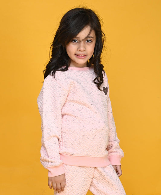 PINK QUILTED GIRLS SWEATSHIRT - NEON PINK