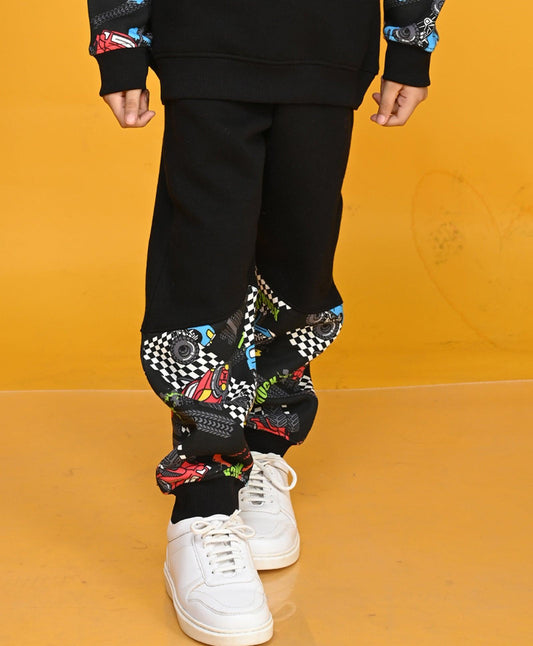TRUCK BLACK COLOR BLOCK BOYS FLEECE JOGGER - BLACK - Anthrilo