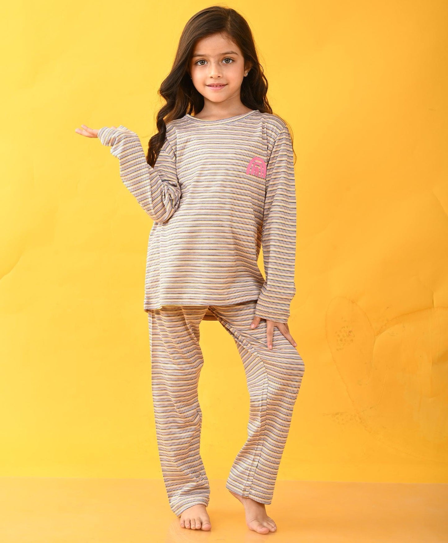 PRETTY STRIPED RAINBOW LONG SLEEVES PYJAMA SET - PINK - Anthrilo