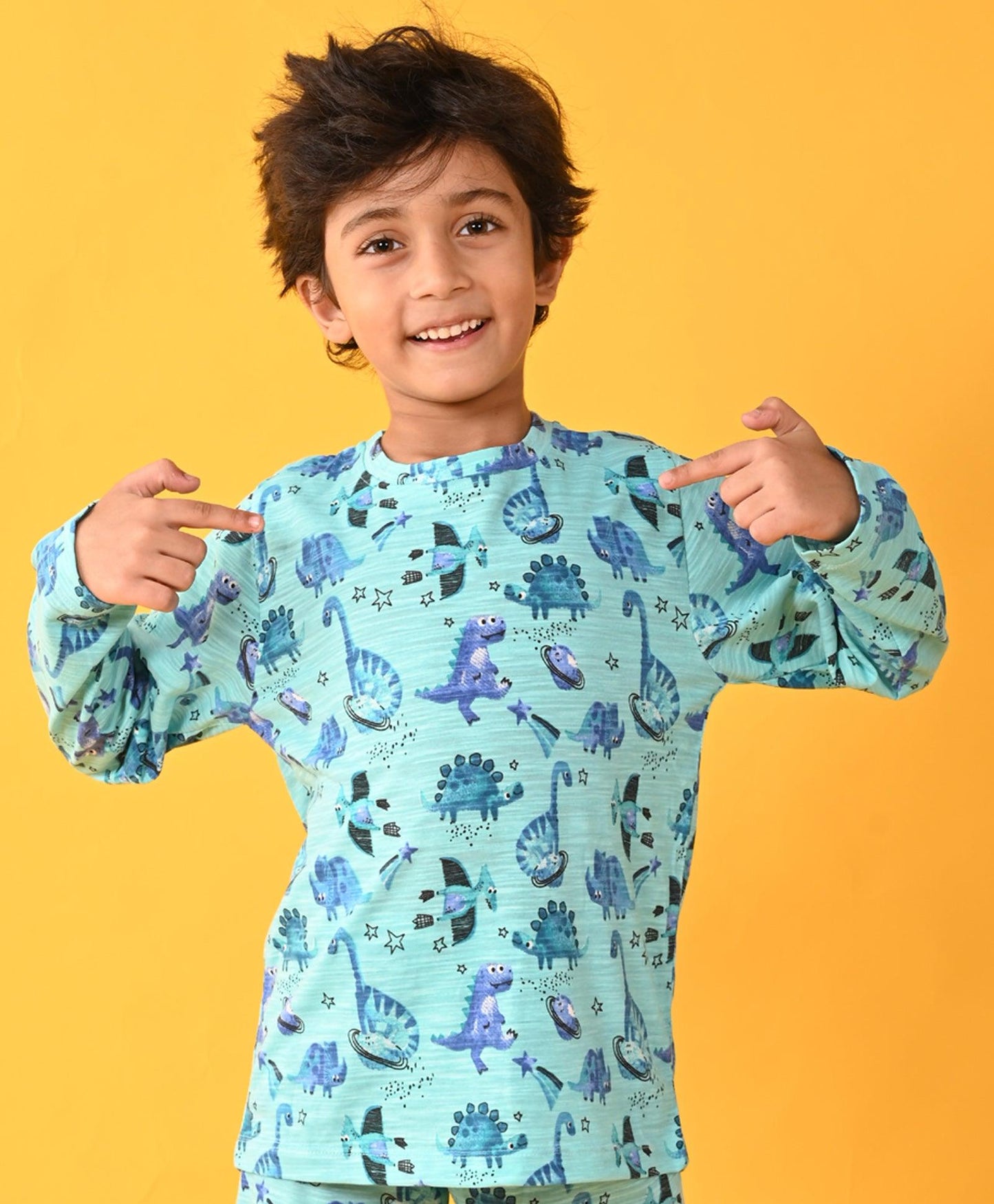 SPACE DINSOAUR LONG SLEEVE PYJAMA SET - AQUA
