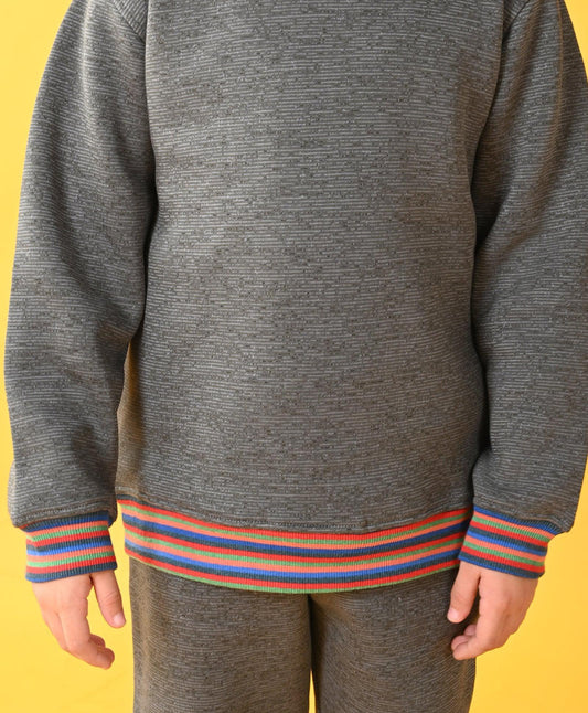 DARK GREY MELANGE FLEECE MULTICOLOR RIB HOODIE - GREY - Anthrilo