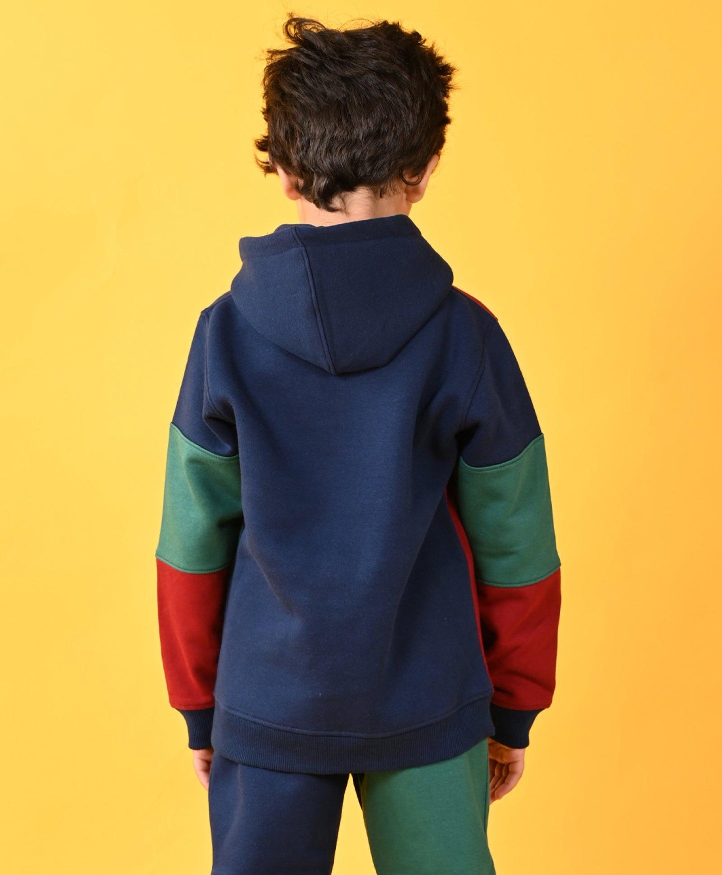 NAVY MEHROON GREEN COLOR BLOCK FLEECE HOODIE - NAVY - Anthrilo
