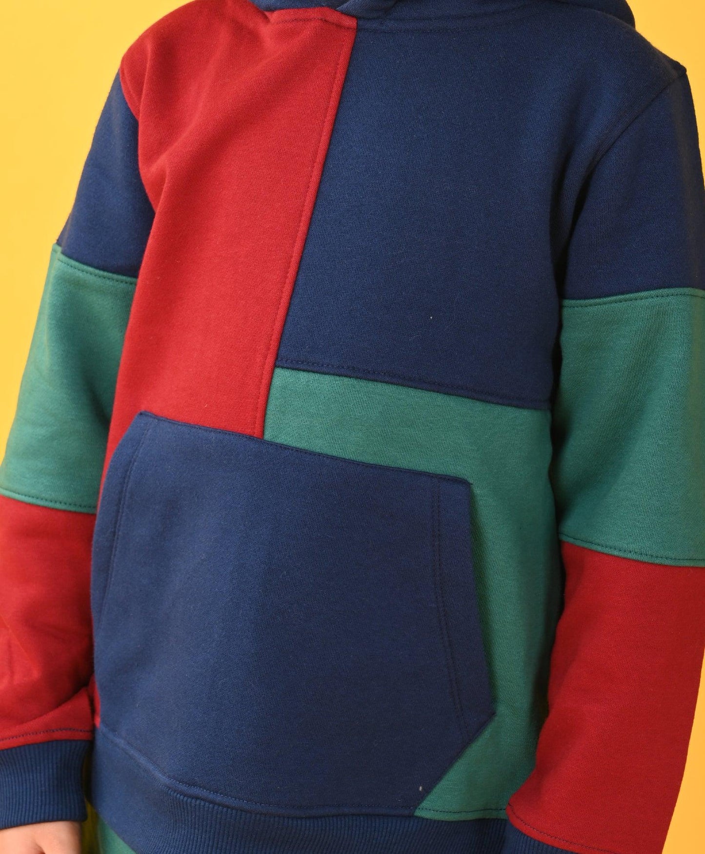 NAVY MEHROON GREEN COLOR BLOCK FLEECE HOODIE - NAVY - Anthrilo