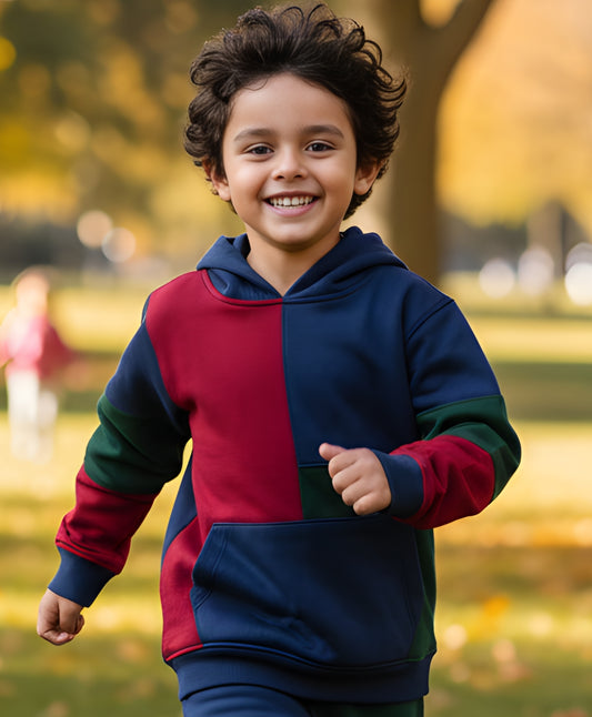 NAVY MEHRRON GREEN COLOR BLOCK FLEECE HOODIE - NAVY