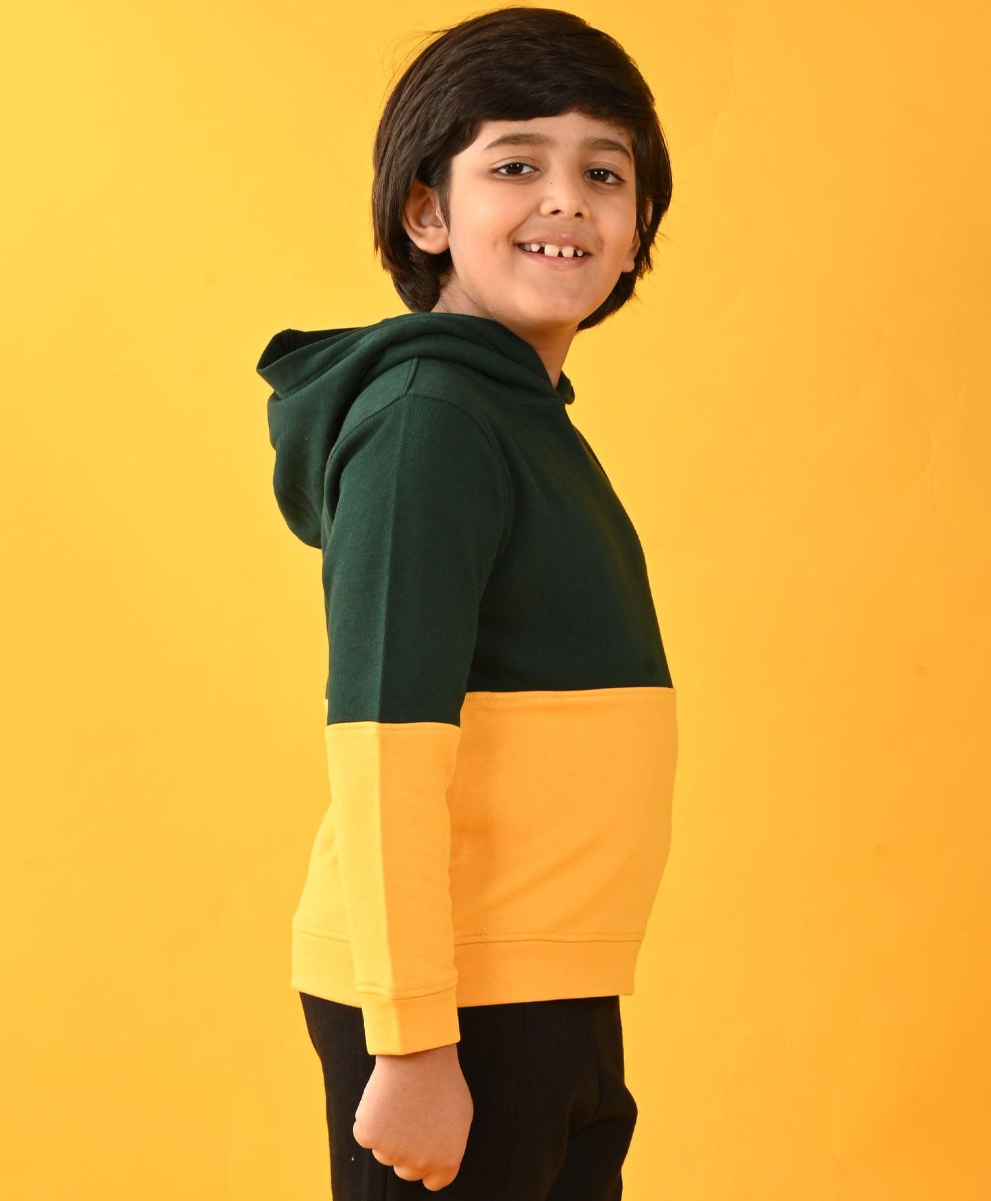 YELLOW GREEN TERRY BOYS HOODIE - YELLOW