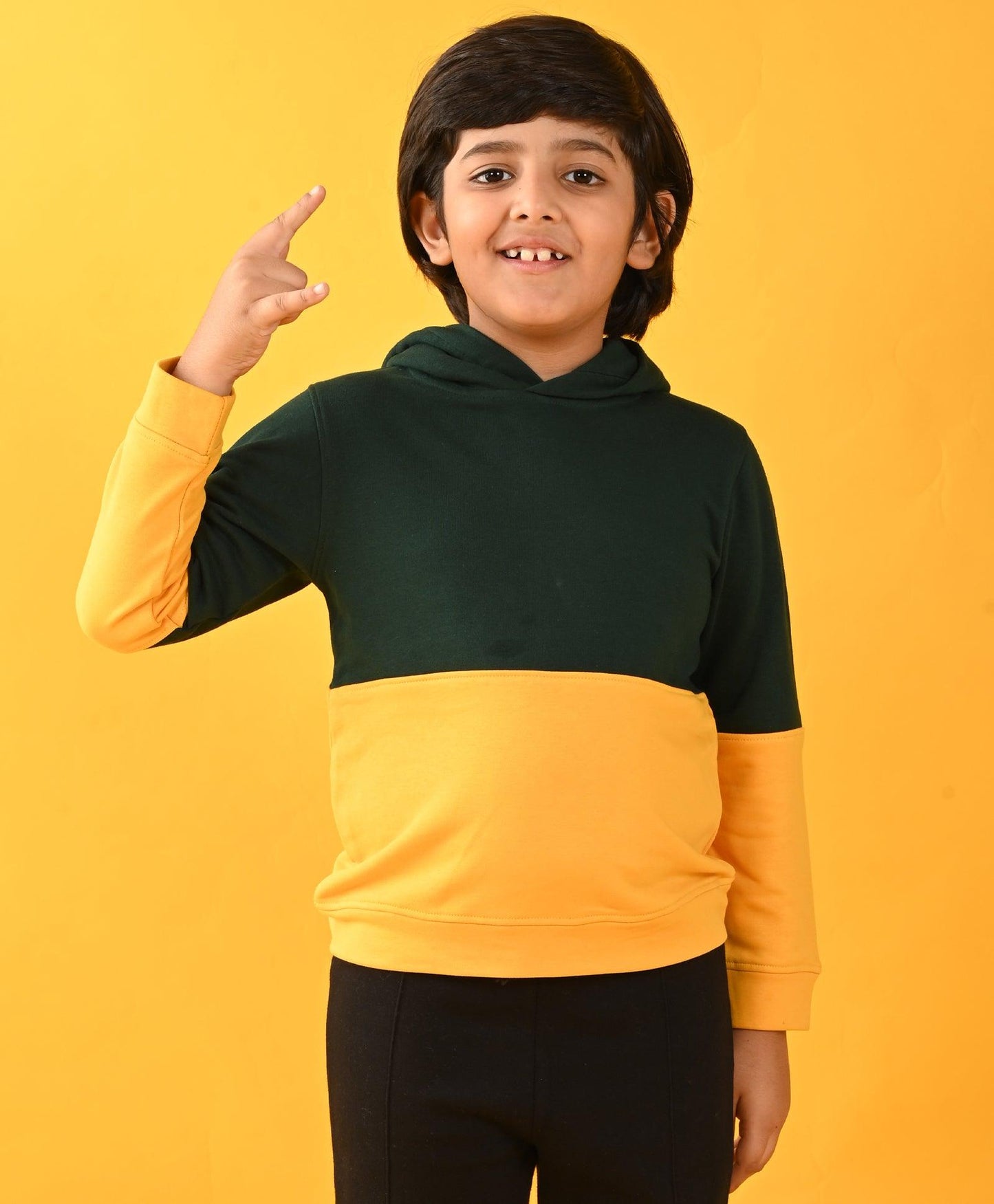 YELLOW GREEN TERRY BOYS HOODIE - YELLOW