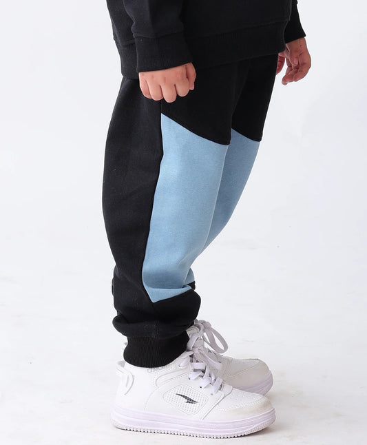 BLACK BLUE INTERLOCK BOYS FLEECE JOGGER - BLACK