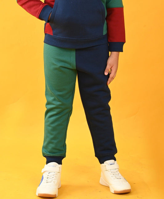 NAVY GREEN COLOR BLOCK FLEECE JOGGER - NAVY - Anthrilo