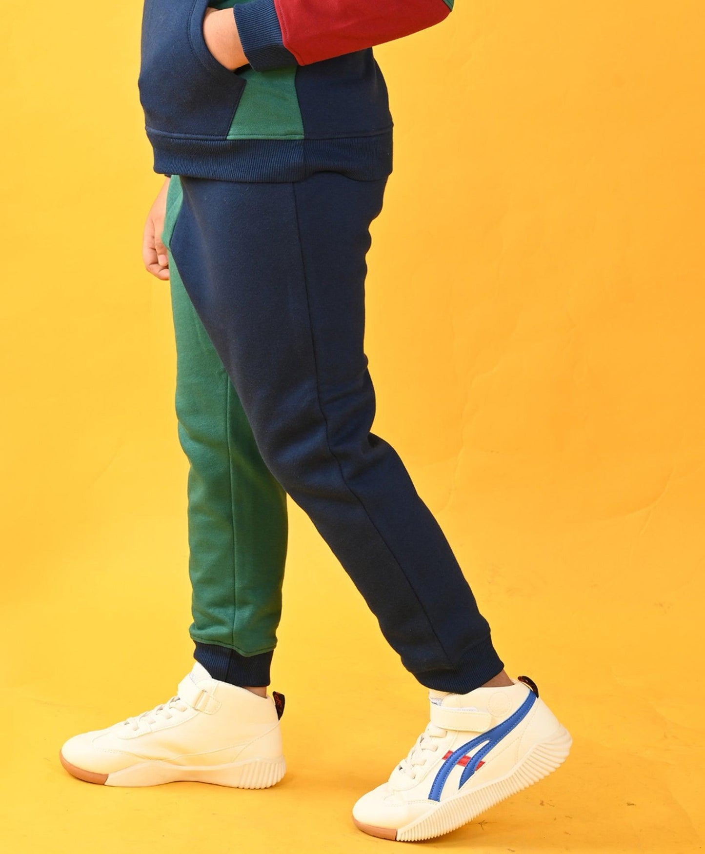 NAVY GREEN COLOR BLOCK FLEECE JOGGER - NAVY - Anthrilo