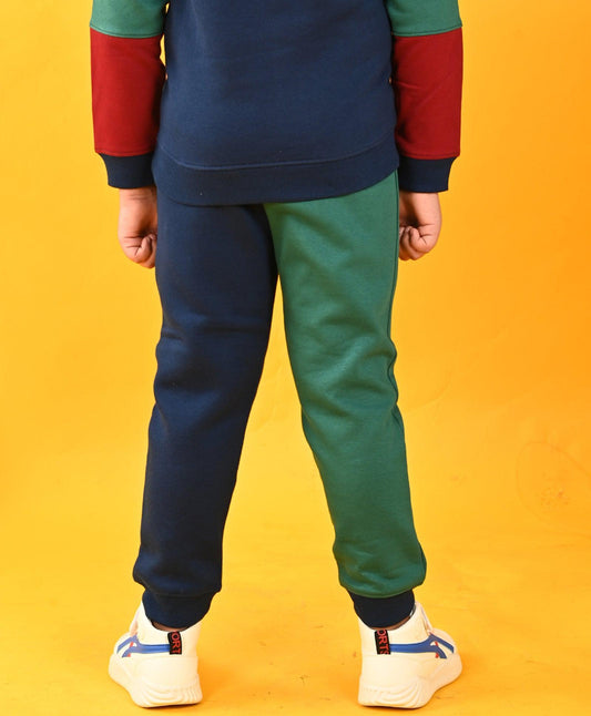 NAVY GREEN COLOR BLOCK FLEECE JOGGER - NAVY - Anthrilo