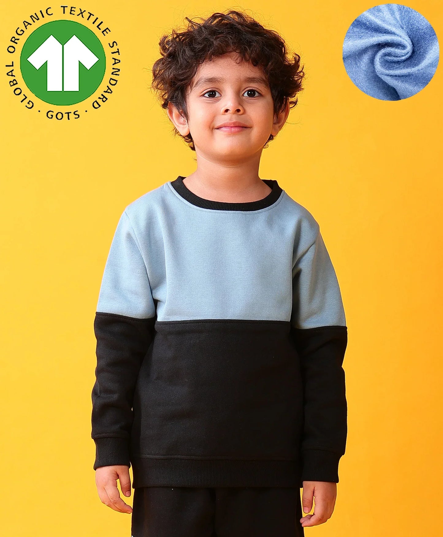 BLACK BLUE INTERLOCK BOYS FLEECE SWEATSHIRT - BLACK