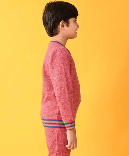 RED SPACE DYED RIBBED FLEECE SWEATSHIRT - RED - Anthrilo