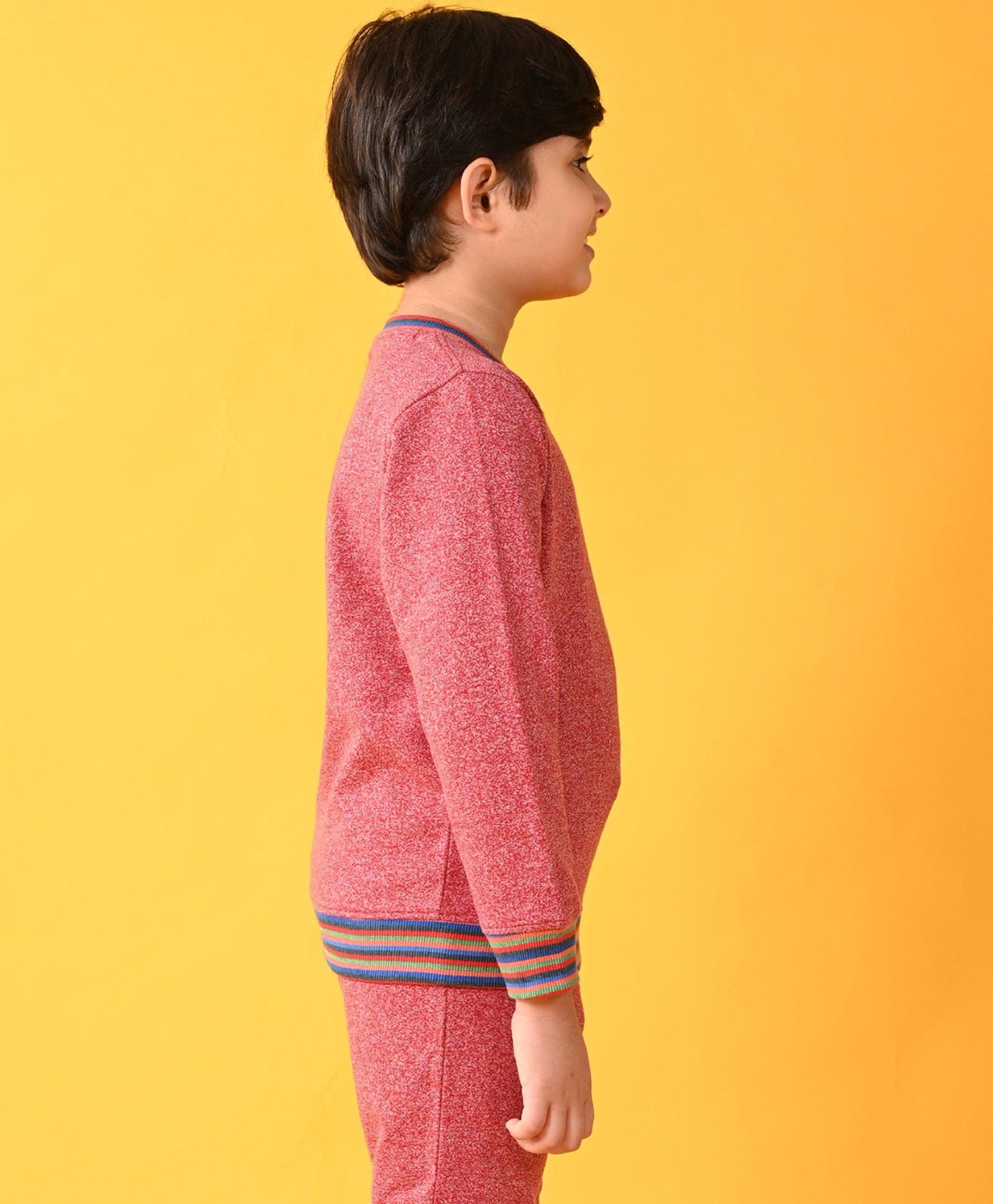 RED SPACE DYED RIBBED FLEECE SWEATSHIRT - RED - Anthrilo 