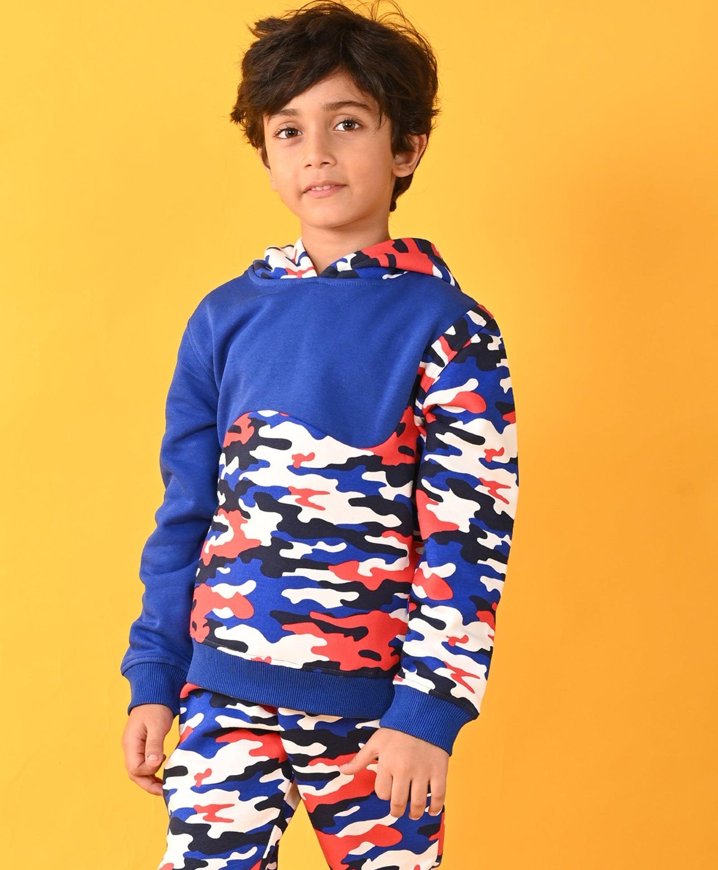 CAMOUFLAGE BLUE BOYS FLEECE HOODIE - BLUE