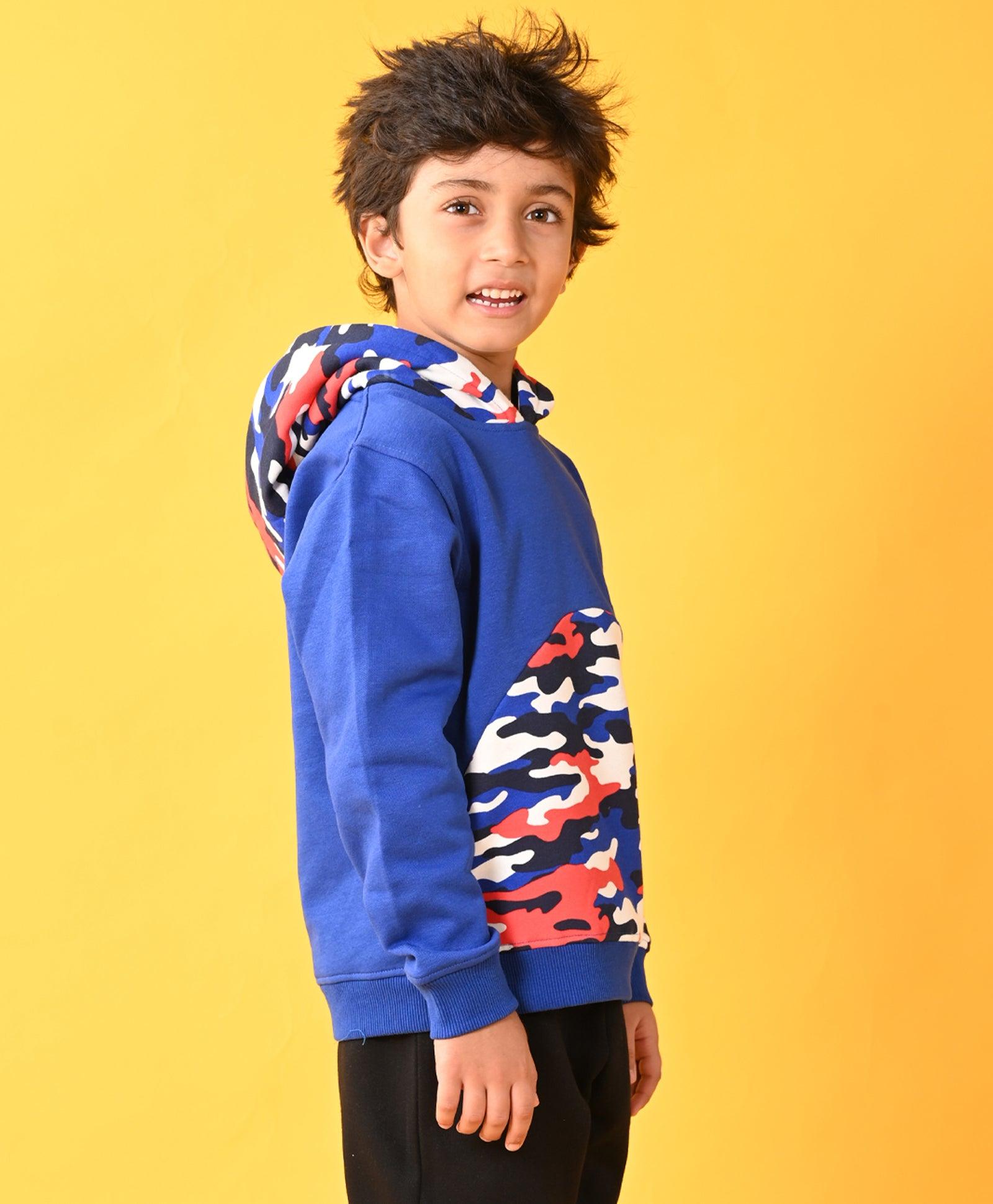 CAMOUFLAGE BLUE BOYS FLEECE HOODIE - BLUE - Anthrilo