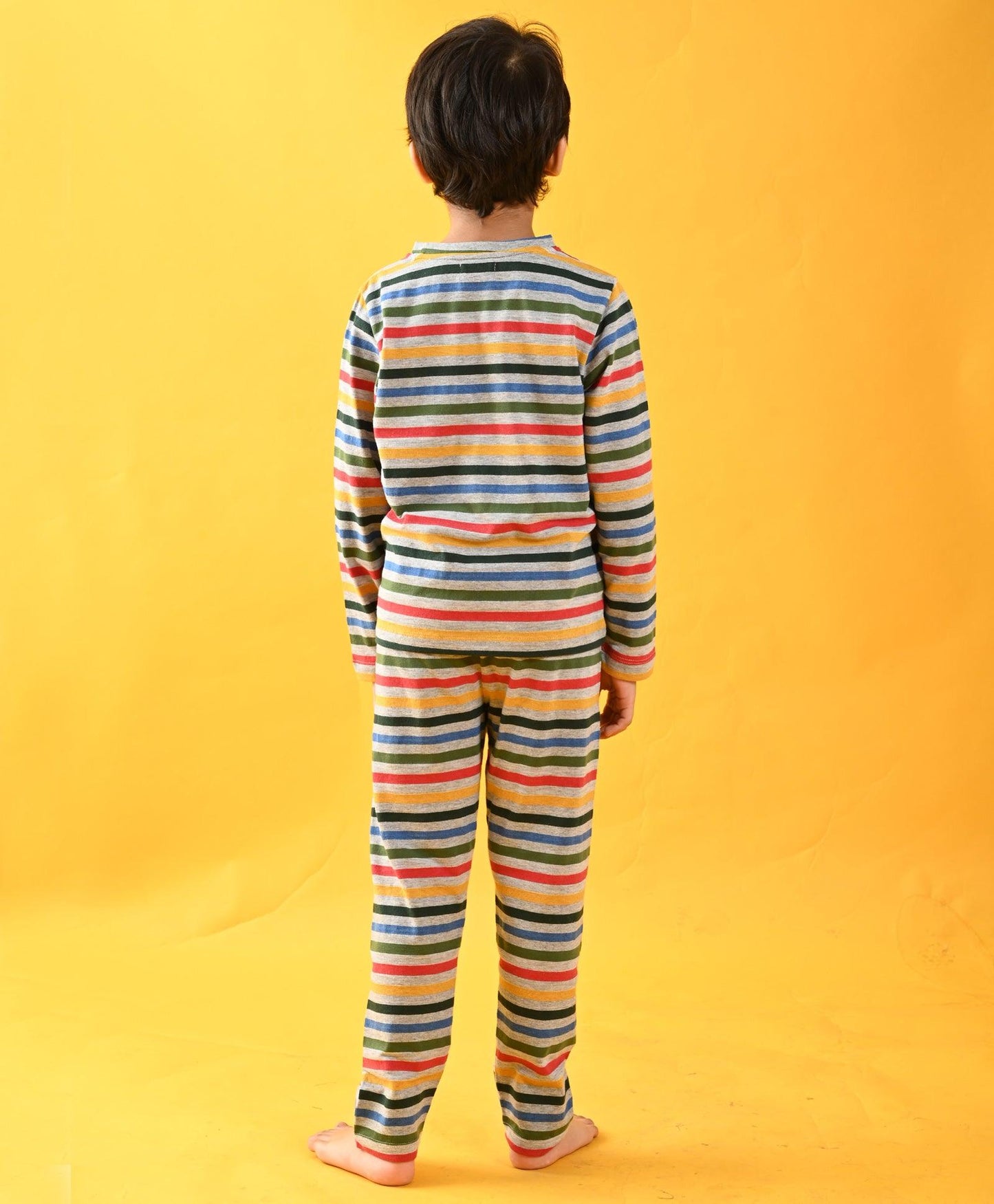 MULT STRIPE GREY MELANGE LONG SLEEVE PYJAMA SET - MULTICOLOR - Anthrilo