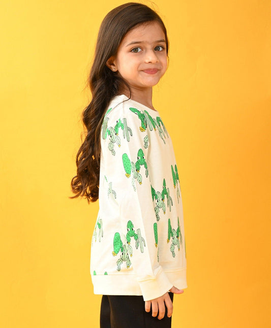 CACTUS TERRY GIRLS SWEATSHIRT - WHITE - Anthrilo