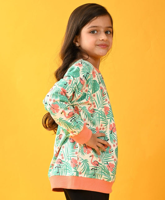 FLAMINGO PALM GIRLS TERRY SWEATSHIRT - PINK - Anthrilo