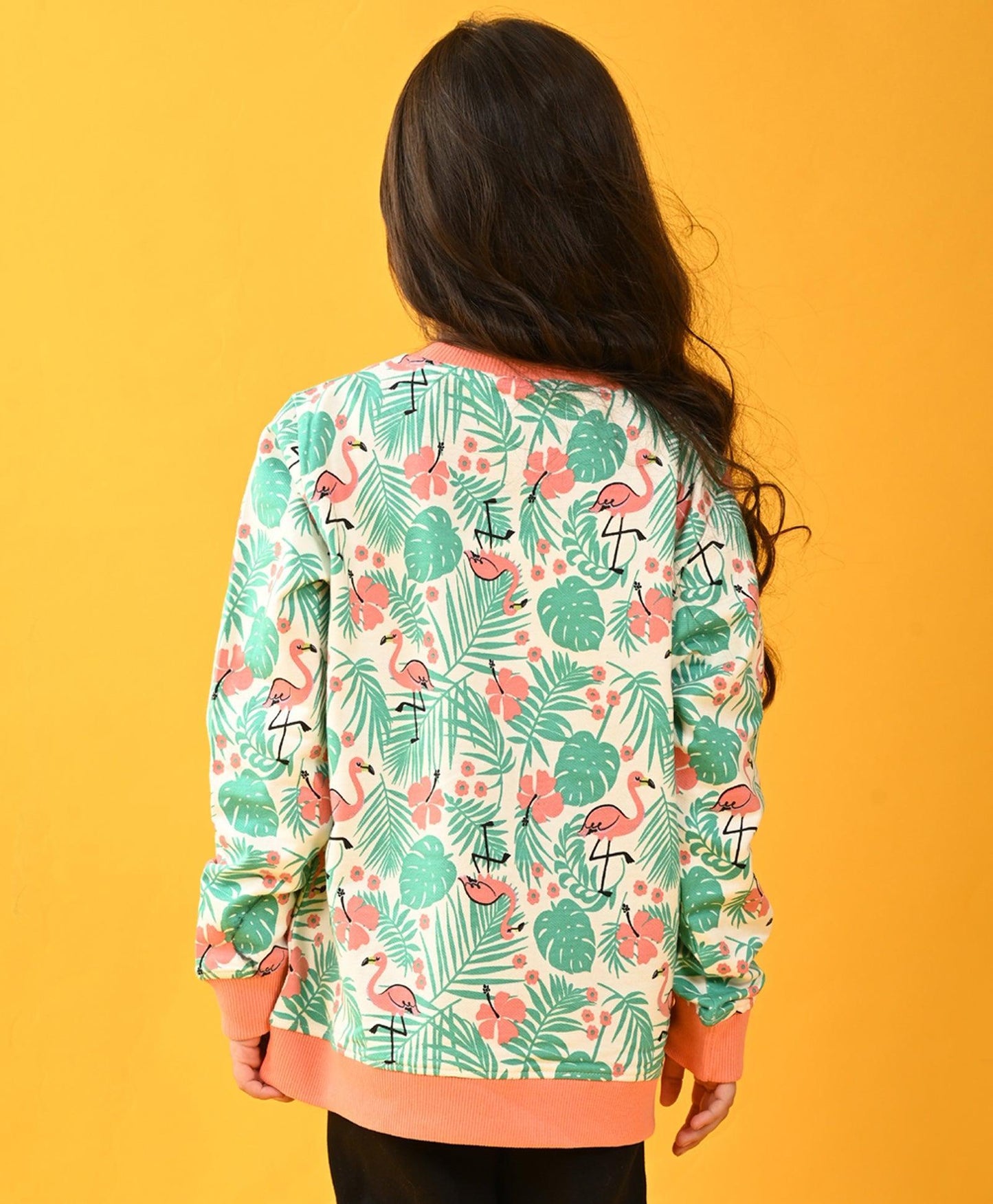 FLAMINGO PALM GIRLS TERRY SWEATSHIRT - PINK - Anthrilo
