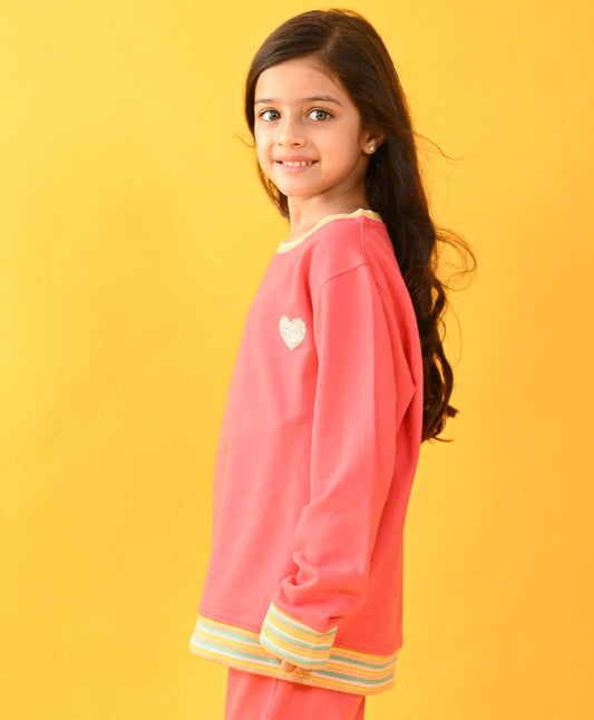 BRIGHT PINK HEART TERRY SWEATSHIRT - PINK - Anthrilo