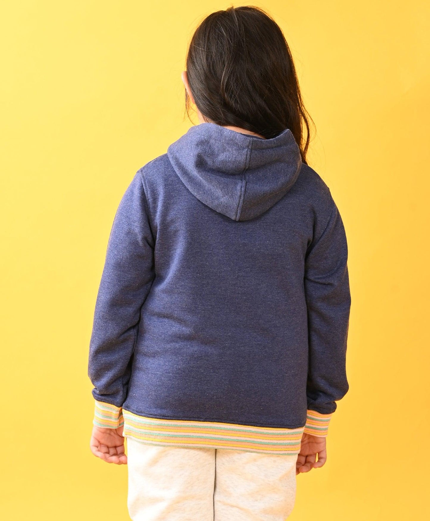 BLUE MELANGE FUN RIB TERRY GIRLS HOODIE D - BLUE